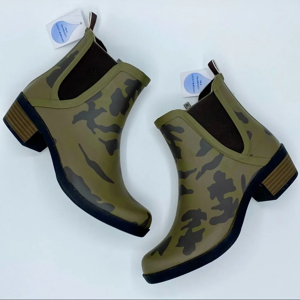 Lucky Brand Camo Basel H20 Side Notch Rain Bootie Size 5